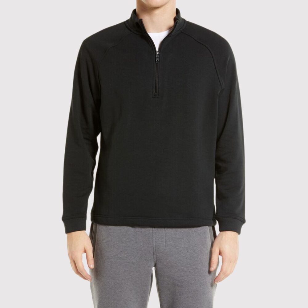 Public Rec Men Sweater Black Weekend Half Zip Pullover Pima Cotton Stretch Large